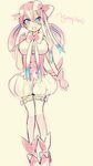  1girl animal_ears blue_eyes boots gloves high_heel_boots high_heels lgw7 personification pink_hair pokemon ribbon sylveon tail thighhighs 