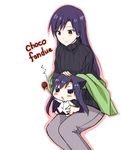  animal_ears blue_eyes blue_hair brown_eyes cat_ears chibi chihyaa chocolate fondue food idolmaster idolmaster_(classic) kisaragi_chihaya kisaragi_ichigo puchimasu! ribbed_sweater solo sweater 