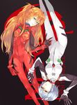  ayanami_rei bad_deviantart_id bad_id blue_eyes blue_hair bodysuit hair_ornament long_hair lying mellymerry multiple_girls neon_genesis_evangelion orange_hair plugsuit red_eyes short_hair souryuu_asuka_langley white_bodysuit 