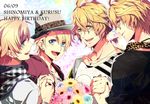  bad_id bad_pixiv_id birthday blonde_hair blue_eyes bouquet brothers dual_persona english flower glasses green_eyes happy_birthday hat kurusu_kaoru kurusu_shou male_focus monokuropengin multiple_boys open_mouth shinomiya_natsuki shinomiya_satsuki siblings smile twins uta_no_prince-sama 