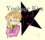  bad_id bad_pixiv_id blonde_hair blue_eyes chibi formal jojo_no_kimyou_na_bouken killer_queen kira_yoshikage lqqivlozz multiple_boys necktie severed_hand stand_(jojo) suit 