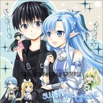  1girl alice_schuberg asuna_(sao) asuna_(sao-alo) black_eyes black_hair blue_eyes blue_hair chibi couple kirito kirito_(sao-alo) leafa long_hair minigirl pointy_ears sample short_hair sinon sword_art_online thighhighs trianon yui_(sao) yui_(sao-alo) 