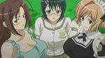  3girls animated animated_gif black_hair blonde_hair blush bounce bouncing bouncing_breasts breasts character_request cleavage glasses green_eyes hazel_eyes ifukube_yahiro large_breasts maid multiple_girls nogisaka_motoka red_hair school_uniform yellow_eyes yorihime_nao yosuga_no_sora 