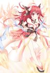  ahoge bare_shoulders breasts date_a_live detached_sleeves dress fire hair_ornament itsuka_kotori long_hair off_shoulder qian_wu_atai red_eyes red_hair skirt small_breasts solo sparkle twintails very_long_hair wide_sleeves 