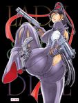  1girl ass bayonetta bayonetta_(character) breasts dual_wielding glasses gun huge_ass large_breasts minyanyako mole solo weapon 