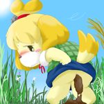  blush canine f&aelig;ces feces female isabelle_(animal_crossing) mammal nintendo scat shizue_(animal_crossing) suvaru video_games 