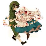  1girl bad_id bad_pixiv_id black_hair closed_eyes couple dancing dress flower happy hetero hood hoodie kagerou_project kozakura_marry long_hair madalshimo seto_kousuke short_hair silver_hair smile souzou_forest_(vocaloid) 