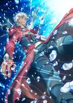  archer blood bubble fate/stay_night fate_(series) grey_eyes highres impaled male_focus solo sword underwater urako weapon wet wet_clothes white_hair 