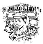  anchor dixie_cup_hat greyscale hat higashikata_jousuke_(jojolion) hitsuji_merry jojo_no_kimyou_na_bouken jojolion male_focus military_hat monochrome sailor ship's_wheel solo 