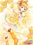  bag blonde_hair boots bow breasts brown_eyes choker cure_pine dress earrings flower fresh_precure! hair_ornament heart heart_hair_ornament high_heels jewelry lips magical_girl medium_breasts no_choker precure shoes short_hair smile solo yamabuki_inori youqiniang 