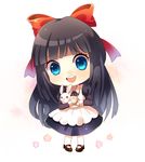  aya_drevis black_hair blue_eyes bow bunny chibi hair_bow long_hair mad_father mao_guo open_mouth pantyhose smile snowball_(mad_father) solo 