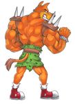  anthro armor back belt biceps big_muscles black_nose bracelet brown_fur clothed clothing crash_bandicoot_(series) fangs feline flexing footwear fur half-dressed jewelry male mammal muscles mutant_serpentina orange_fur plain_background pose shoes shorts sneakers solo spikes standing teeth tiger tiny_tiger topless video_games white_background wristband 