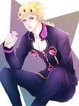  black7227 blonde_hair braid bug curly_hair flower giorno_giovanna insect jojo_no_kimyou_na_bouken ladybug male_focus red_eyes sitting solo 