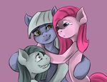  blinkie_pie_(mlp) blue_eyes equine female feral friendship_is_magic fur grey_fur grey_hair grin group hair horse inkie_pie_(mlp) insanitylittlered mammal my_little_pony pink_fur pink_hair pinkamena_(mlp) pinkie_pie_(mlp) plain_background pony purple_eyes sibling sisters 