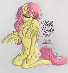  anthro anthrofied blue_eyes breasts cutie_mark equine female fluttershy_(mlp) friendship_is_magic hair horse kneeling mammal my_little_pony navel nipples nude pegasus pink_hair plain_background pony preening pussy signature solo willis96 wings 