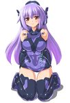  arms_behind_back bangs bare_shoulders black_gloves black_legwear blush boots breasts busou_shinki covered_navel dd_(ijigendd) doll_joints elbow_gloves gloves headgear hips kneeling large_breasts leaning_forward leotard light_smile long_hair looking_at_viewer number purple_hair purple_leotard red_eyes shadow simple_background slender_waist smile solo tempesta thigh_boots thigh_gap thighhighs very_long_hair white_background 
