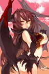  ass breasts brown_hair copyright_request highres kurono_yuu large_breasts long_hair signature sky tail very_long_hair wings yellow_eyes 