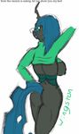  anthro anthrofied back_turned big_breasts breasts butt changeling clothed clothing english_text equine fangs female friendship_is_magic green_eyes green_hair hair horn horse long_hair looking_at_viewer looking_back mammal milf mother my_little_pony nipples nude parent pinup plain_background pony pose presenting queen_chrysalis_(mlp) shirt sketch smile solo standing text white_background wingston 