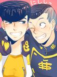  amane_chiho bad_id bad_pixiv_id black_hair blue_eyes gakuran grey_hair higashikata_jousuke jojo_no_kimyou_na_bouken multiple_boys nijimura_okuyasu one_eye_closed pompadour scar school_uniform 