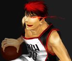  basketball basketball_uniform blurry depth_of_field glowing glowing_eye kagami_taiga kuroko_no_basuke male_focus red_eyes red_hair smooooooch solo sportswear 