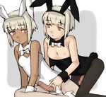  2girls animal_ears artist_request bow bowtie breasts bunny_ears bunny_tail bunnysuit censored dark_skin drak_skin futanari irukatou multiple_girls nipples original pantyhose penis red_eyes short_hair silver_hair tail white_hair wrist_cuffs 