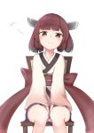  azuan brown_eyes brown_hair chair female japanese_clothes obi panties sash simple_background sitting smile solo touhoku_kiritan underwear upskirt v_arms voiceroid white_background wide_sleeves 