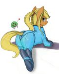  butt clothing equine female feral friendship_is_magic hair horse longinius looking_at_viewer looking_back mammal metroid metroid_(creature) my_little_pony plain_background ponification pony ponytail samus_aran suit tight_clothing white_background 