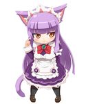  1girl animal_ears black_legwear brown_eyes cat_ears cat_tail chibi himeno_shikimi long_hair looking_away maid maid_headdress monugaeru original pantyhose purple_hair simple_background solo tail white_background 