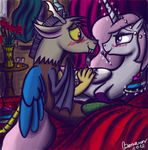  antlers blush bonaxor couple cutie_mark discord_(mlp) draconequus duo equine female feral flower friendship_is_magic hair horn horse male mammal my_little_pony pink_hair pony princess princess_celestia_(mlp) royalty team_awesome winged_unicorn wings young 