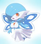  1girl alternate_color blue_hair breasts butterfly_wings cleavage fairy gardevoir jcdr lucy_(jcdr) no_humans orange_eyes pokemon shiny_pokemon short_hair solo wings 
