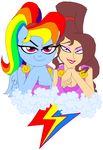  blue_fur clothing crossover disney duo equine eyes female feral friendship_is_magic fur grin hair hercules horse human long_hair mammal megara multi-colored_hair my_little_pony pegasus plain_background pony rainbow_dash_(mlp) smile tyrranux wings 