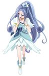  asymmetrical_clothes bad_id bad_pixiv_id blue_bow blue_eyes blue_hair bow cure_diamond dokidoki!_precure hishikawa_rikka long_hair open_mouth ponytail precure sasamaru_chimaki simple_background solo walking white_background 