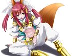  amaterasu_(fate) animal_ears bow breasts detached_sleeves fate/extra fate/extra_ccc fate_(series) fox_ears fox_tail hair_bow hair_ribbon highres medium_breasts midriff pink_hair ribbon sei15 solo tail tamamo_(fate)_(all) tamamo_no_mae_(fate) twintails underboob yellow_eyes 