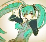  aqa1rh aqua_hair foreshortening hatsune_miku long_hair nail_polish solo twintails vocaloid 