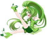  bad_id bad_pixiv_id bike_shorts cure_march green green_eyes green_hair green_shorts green_skirt leg_up long_hair midorikawa_nao outstretched_leg precure sasamaru_chimaki shorts shorts_under_skirt simple_background skirt smile_precure! solo white_background 
