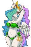  anthro anthrofied bikini breasts camel_toe chubby clothed clothing crown cutie_mark equine female friendship_is_magic fur hair hair_over_eye horn looking_at_viewer mammal multi-colored_hair my_little_pony navel princess princess_celestia_(mlp) purple_eyes royalty skimpy solo swimsuit tight_clothing tiki_san white_fur winged_unicorn wings 