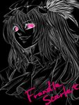  ascot black character_name flandre_scarlet grin high_contrast long_hair monochrome pink_eyes sasaki_shou short_hair side_ponytail smile solo spot_color touhou upper_body 