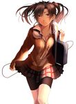  bad_id bad_pixiv_id bag bike_shorts black_hair cable enomoto_takane hakuri headphones highres kagerou_project long_hair red_eyes school_uniform shorts shorts_under_skirt skirt solo twintails 