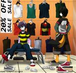  anthro_kai black black_clothing black_hair canine cargo_pants clothing converse fox hair human male mall mammal raxkiyamato sandals shopping store webcomic wolf 