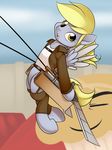  attack_on_titan belt blonde_hair chaps clothed clothing crossover derpy_hooves_(mlp) equine eyes_closed female feral food friendship_is_magic fur grey_fur hair horse jacket kloudmutt looking_at_viewer mammal muffin my_little_pony open_mouth outside pegasus pony pose shirt sky smile sword teeth tongue wall weapon wings wire wires yellow_eyes 