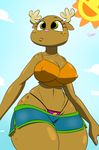 antler antlers big_breasts breasts cervine cleavage clothed clothing deer erect_nipples female green_eyes horn huge_breasts mammal mrs_fitzgerald navel nipples outside panties skimpy slypon solo sun the_amazing_world_of_gumball thong underwear 