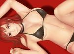  bikini breasts highres large_breasts long_hair lying maou_(maoyuu) maoyuu_maou_yuusha moekyon on_back red_eyes red_hair solo swimsuit 