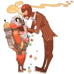  1other 22_(tak_ja) bad_id bad_pixiv_id balaclava balloon balloonicorn cigarette formal gas_mask gloves heart holding holding_balloon holding_star hood necktie oxygen_tank simple_background smoke smoking standing star suit team_fortress_2 the_pyro the_spy white_background 