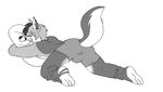 ass_up boxer_briefs bulge butt canine ear_piercing eyes_closed folf fox greyscale hybrid male mammal monochrome open_mouth piercing pillow plain_background presenting presenting_hindquarters raised_tail rope shyloc solo topless underwear vasuki white_background wolf yawn 