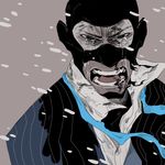  22_(tak_ja) bad_id bad_pixiv_id balaclava blue_eyes crying crying_with_eyes_open face formal looking_at_viewer male_focus monochrome necktie open_mouth popped_collar solo spot_color suit team_fortress_2 tears the_spy undone_necktie 
