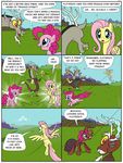  ant antler antlers arthropod blue_eyes cutie_mark dialog discord_(mlp) draconequus english_text equine fangs female feral field fluttershy_(mlp) flying friendship_is_magic grass hair horn horse insect looking_at_viewer magic male mammal my_little_pony one_eye_closed outside pegasus pink_hair pinkie_pie_(mlp) pony red_eyes running string text timothy_fay wings wink 
