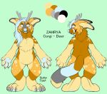  antlers big_feet blue_hair canid canine canis cervid corgi domestic_dog hair horn long_hair long_tail mammal model_sheet paws simple_background toofertiger_(artist) tusks white_nose zahrya_(character) 