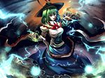  blue_hair electricity hat highres nagae_iku open_mouth red_eyes shawl short_hair skirt solo touhou umigarasu_(kitsune1963) 