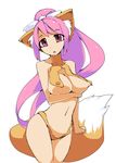  animal_ears bad_id bad_pixiv_id breasts cat_ears cat_tail cleavage disgaea highres large_breasts long_hair monster_girl navel nekomata nekomata_(disgaea) open_mouth pink_eyes pink_hair ponytail solo tail very_long_hair white_background ymd_(assiman) 