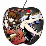  apple bad_apple!! barefoot bow brown_hair detached_sleeves dtvisu food fruit hair_bow hair_tubes hakurei_reimu in_container midriff navel red_eyes ribbon silhouette solo touhou 